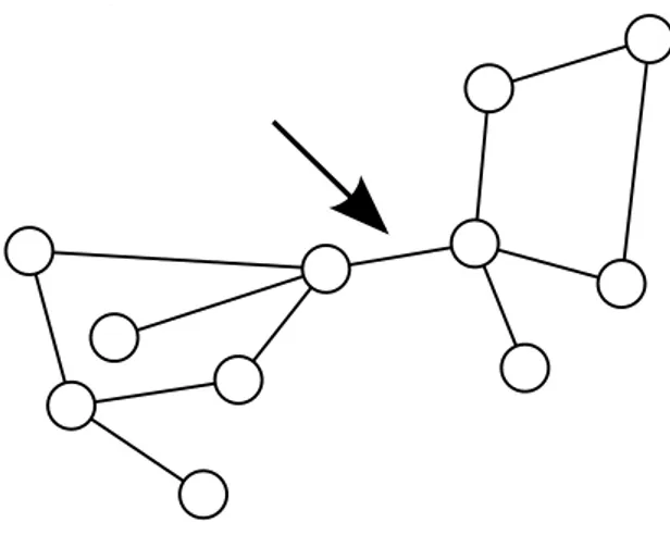 Figure 2.8: An example of a graph that can be partitioned by identifying a “bridge”.