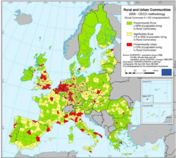 Figura 1.1: Mappatura delle regioni rurali nell’UE25, 2000  Fonte: OECD, 2000. 