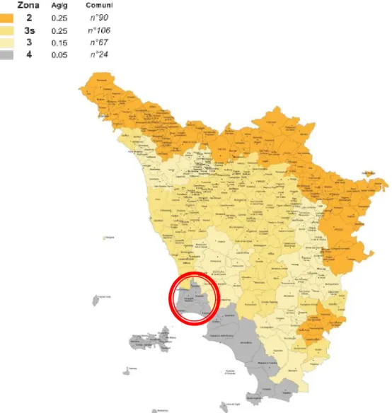 Figura  4: Mappa di pericolosità sismica Regione Toscana (Deliberazione  di  G.R.T.N.    N