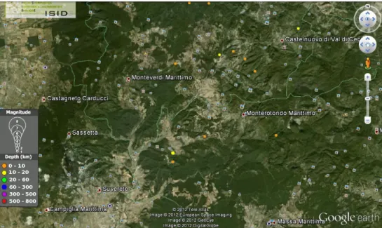 Figura 5: eventi sismici nelle vicinanze del Comune di Suvereto 