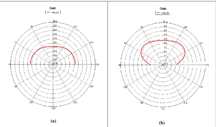 Figure 2.24 – Antenna with folded coupled optimized pin radiation pattern, phi=90°: (a) 14MHz; (b)  17MHz