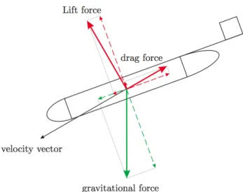 Figure 2: Forze gravitazionali e idrodinamiche che agiscono sul GLIDER