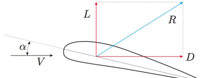 Figure 5: Forze di Lift e Drag esercitate sull’ala del GLIDER