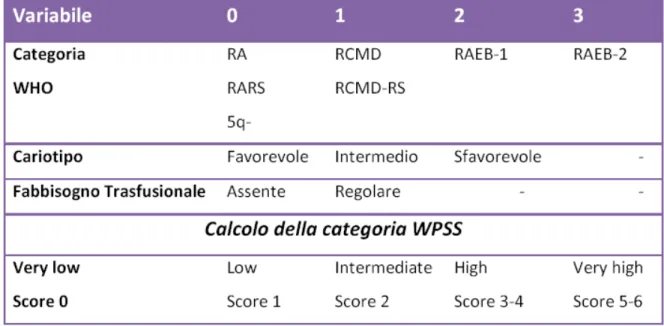 Tabella 6. Variabili e classificazione di rischio WPSS.