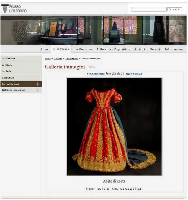 Figura 6. Immagine di un abito storico cucito con tessuti confezionati a Prato e facente  parte della collezione del Museo del Tessuto