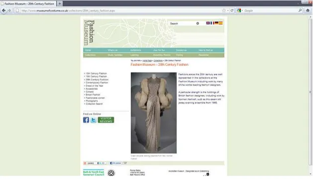 Figura 8. Visualizzazione dell'immagine di un costume e della sua didascalia nel sito  del Fashion Museum di Bath