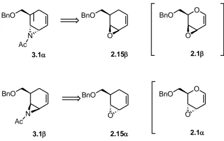 Figura 3.3. Vinil carba epossidi 2.15β e 2.15α, precursori delle carba N-acetil aziridine 3.1α e  3.1β