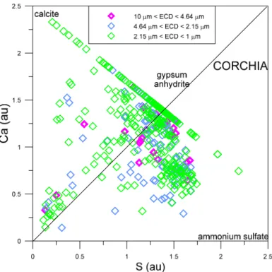 Figure 3.14b – Ca vs S diagram for the PM10 sample from the Corchia site.  