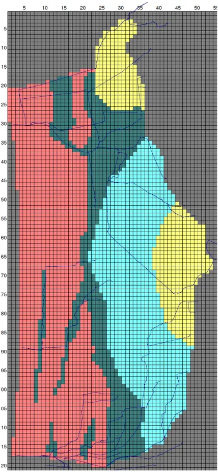 Figure 5.6 – Recharge zone assigned at the first layer of the model. For the colours see  figure 5.5