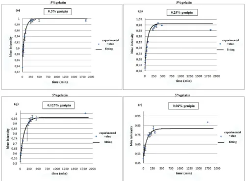 Figure 2.3.4: Blue intensity against time as expression of rate reaction, for 5%