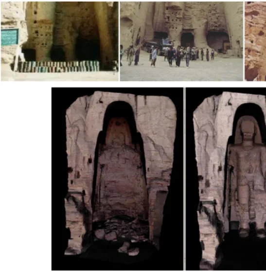 Figure 1.6: In the first row are presented the photos used to reconstruct the model of the original Buddha of Bamiyan [4]