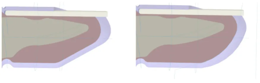 Figura 2.8: (sx)vista della sezione sagittale della punta del secondo prototipo-2 A versione (dx)vista della sezione sagittale della punta del terzo prototipo