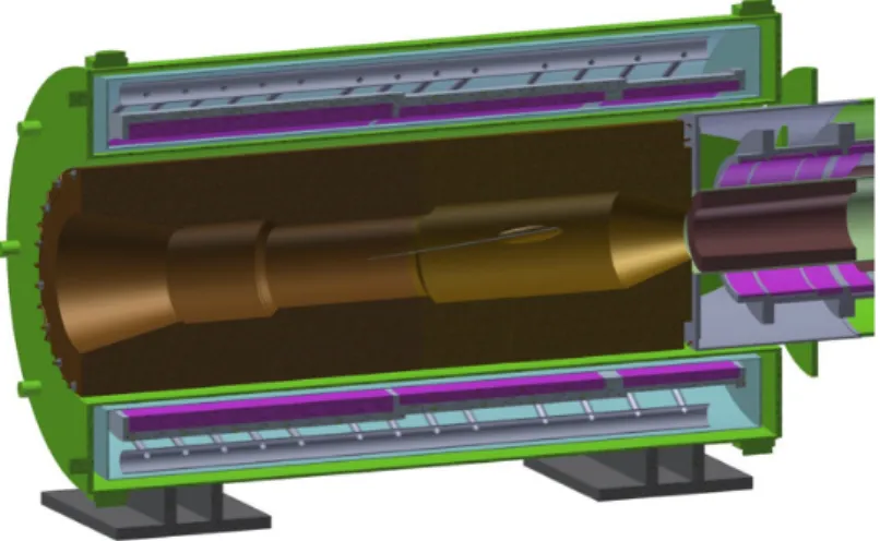 Figure 2.2: The Mu2e Production Solenoid. The beam tube for the incoming proton beam is shown in the upper right.