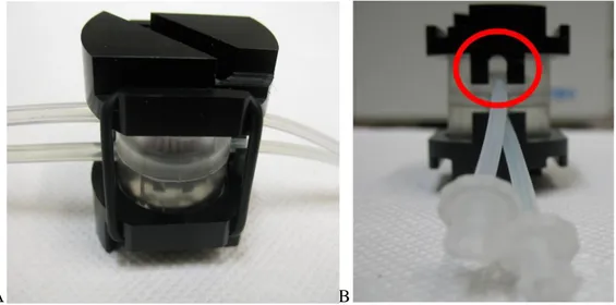 Figure 3.9 A: 3D view of a clamp disc. B: section view of a clamp disc. Teeth to house  tubes and align chambers are in evidence 