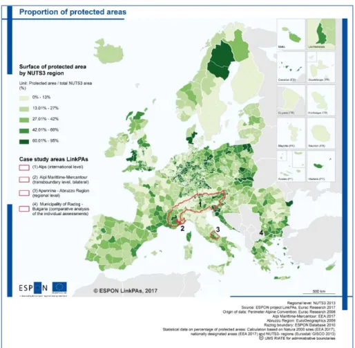 Figure 1. Proportion of protected areas. Source: ESPON LinkPAs, Final Main report, 2018, p