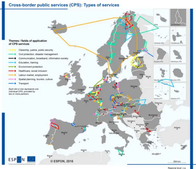 Figure 2. Cross-border public services (CPS): Types of services. Source: ESPON working paper, 2019,  p