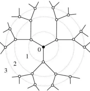 Figure 2.2: Schematic representation of the Bethe lattice with connectivity z = 3 and down to the third order.
