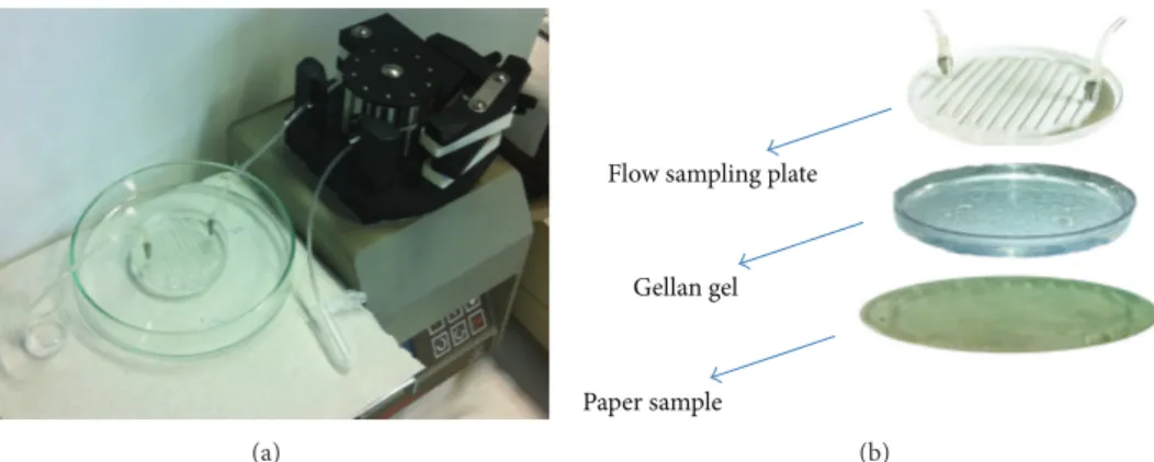 Figure 8: Flow sampling system applied to Gellan gel and paper sample.