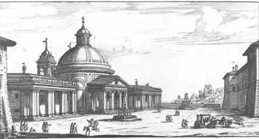 Fig. 4.4  G. B. Falda, Veduta della Piazza e della Chiesa dell’Assunta  di Ariccia, 1665