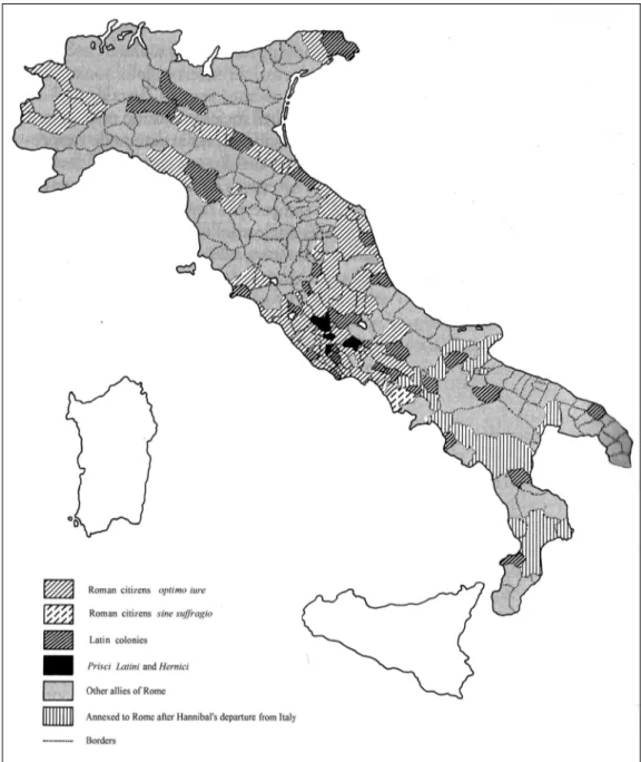 Figure 11.2. The Etruscan and Italic communities and Rome in the Mid-Republic (aft er  Menichett i 1990).