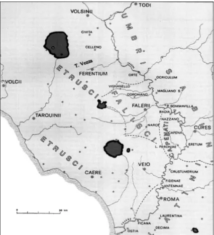 Figure 11.3. The ethnic groups along the middle and lower Tiber Valley (aft er Colonna 1986).