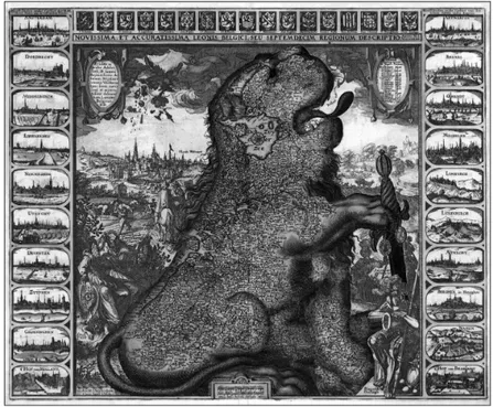 Fig. 4 – Claes Jansz Visscher, Leo Belgicus (1609)