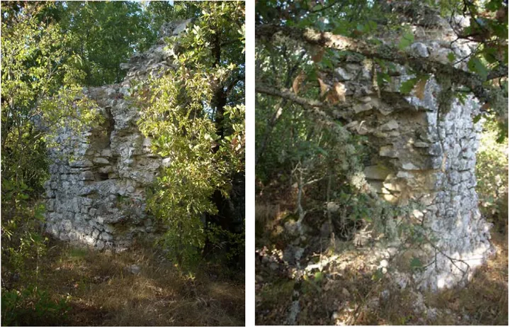 Figure 26-27. Collorso di Borgorose. Località Pian di Vezze Particolare dei resti murari presso la zona di rinvenimento  dell’iscrizione
