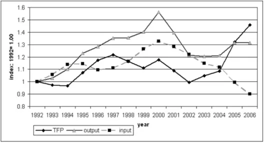 Figure 2.3: Total Factor Productivity, Output and Input Index of Alitalia.