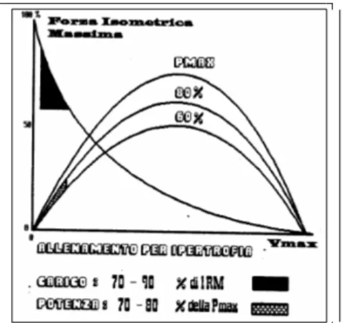 Fig. 4 Percentuali dei carichi e della potenza da mantenere per il miglior   incremento dell’ipertrofia