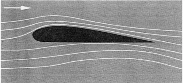 Fig. 16 Modello di flusso su un  profilo alare che mostra la direzione e la velocità del flusso