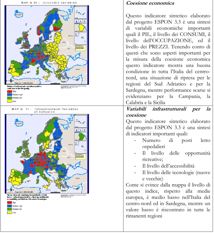 Tabella 2: Alcuni indicatori del livello di coesione raggiunto nelle regioni UE a 25 + 2 + 2 