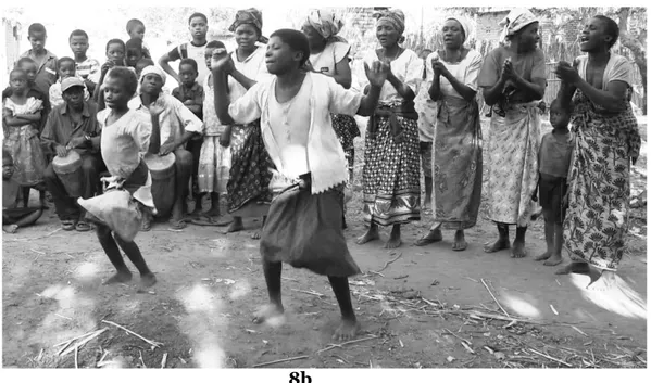 Figure  8a-b.  Relationship  between  jumping,  hand  clapping  and  mbandambanda  drum