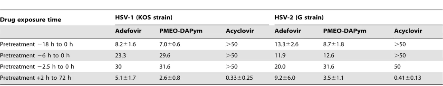 Table 2. Effect of pre-treatment of PHK (primary human keratinocyte) cell cultures with the drugs on herpesvirus infection.