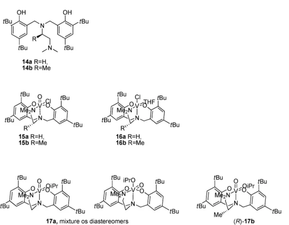 Fig. 4. Amino bis-phenols 14 and the corresponding V(V) complexes 15–17 [13].