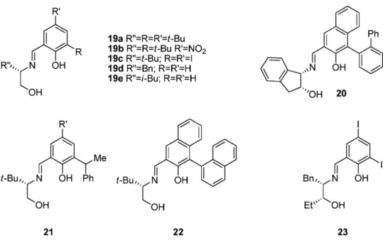 Fig. 5. Schiff base ligands 19–23 for V-catalyzed stereoselective sulfoxidation [16–23].
