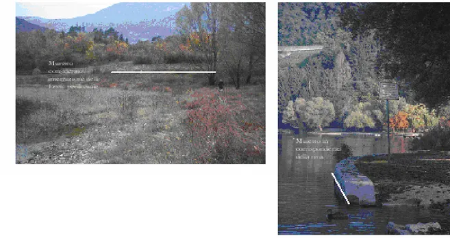 Fig. 6: two examples of walls that represent an interruption of the lake shore  zone. In the first case (above) the wall is not directly adjacent with the lake  shore, while in the second case (right), the wall is right on the shore profile