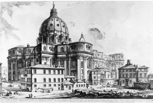 Fig. 2. Giovanni Battista Piranesi, St. Peter’s southern transept with Fabbrica’s workshops and  offices [from G