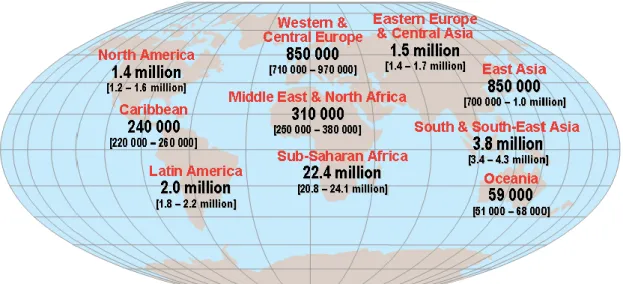 Figure 1.6. Geografical distribution of HIV/AIDS cases. From UNAIDS 2009 