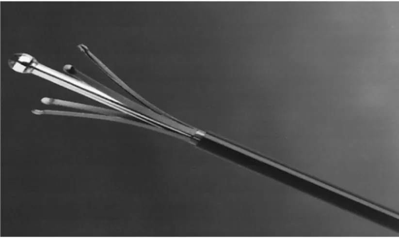 Figure 2. The intravenous catheter consists of sheathed electrodes specifically designed for treatment of  GSV and a thermocouple for temperature monitoring