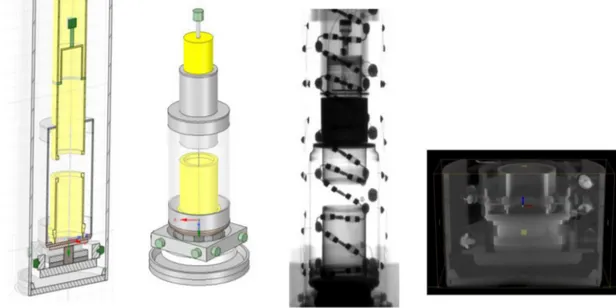 Figure 6.   Left: CAD model of NG target end. Right: single slice from CT scan showing accelerator body and target/backing.