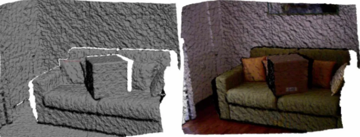 Figure 3. An example of the environmental mesh of a portion of a room containing a sofa with a box on it computed from Kinect Sensor depth map acquisition