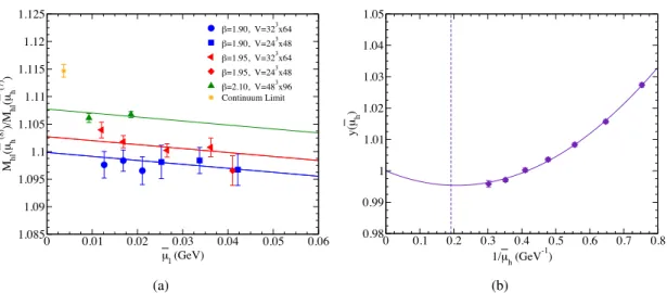 Figure 1: (a) Chiral and continuum fit of the ratio of the heavy-light PS meson masses for our largest values of the heavy-quark mass versus the light-quark mass ¯ µ ` 