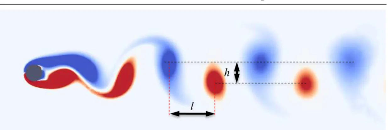 Figura 2.2 – Indicazioni delle dimensioni caratteristiche della scia di von Karman 