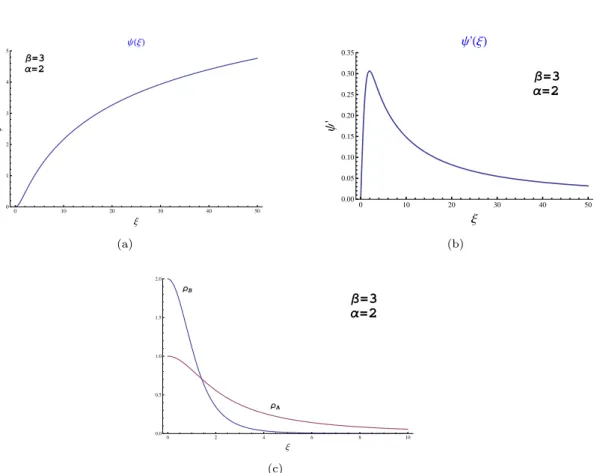 Figura 2.1: (a) Soluzione dell’equazione (2.16) nel caso particolare β = 3 e α = 2. (b) Derivata del grafico della parte (a)