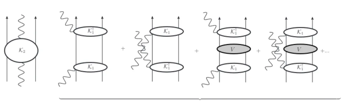 Figura 1.2: Rappresentazione diagrammatica dei contributi al kernel di inter- inter-azione K di scattering Compton su deutone