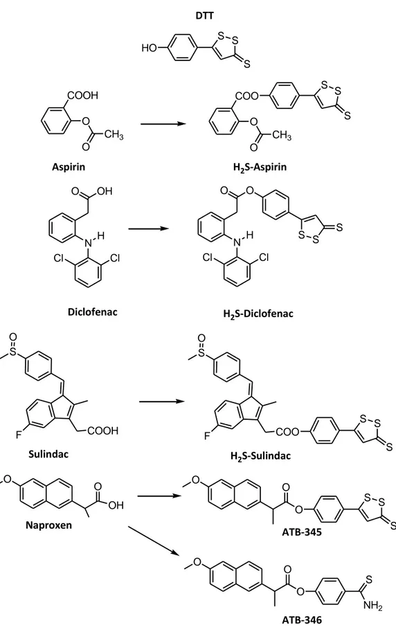 Figure 16 - Chemical structures of aspirin, diclofenac, sulindac, and naproxen, and the related H 2 S-releasing  hybrids