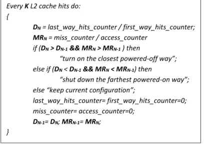 Figura 3 Algoritmo di Way Adapting senza soglie numeriche  Negli altri casi la configurazione della cache viene mantenuta invariata in quanto: 