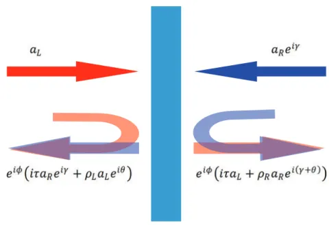Figura 2.2. Rappresentazione nel formalismo della matrice di scattering del problema con campione simmetrico per inversione rispetto all’asse