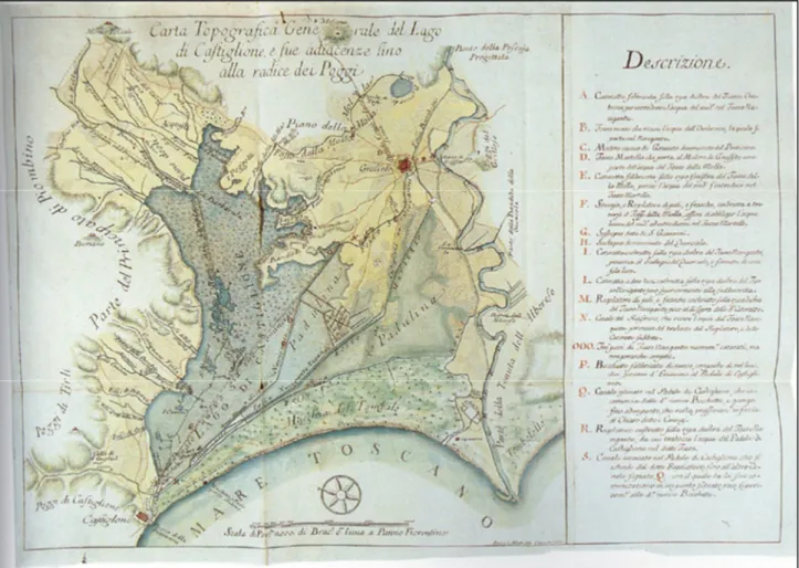 Figura 1. 3: rappresentazione del Lago Prile ai tempi dell'intervento di Leonardo Ximenes.