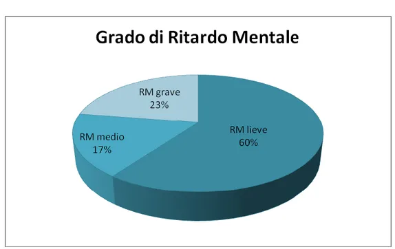 Figura 17: Grado di ritardo mentale nei 40 soggetti con SD partecipanti allo studio.  